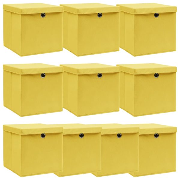 Caixas de arrumação com tampas 10pcs 32x32x32 cm tecido amarelo