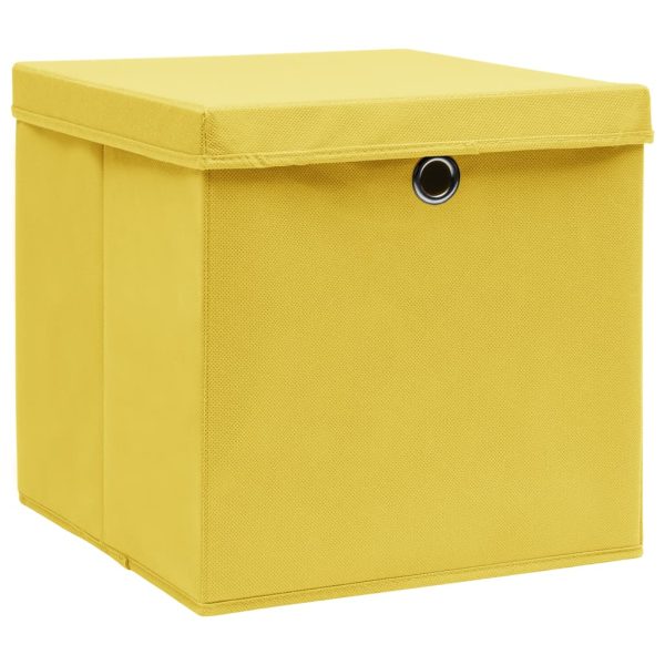 Caixas de arrumação com tampas 10pcs 32x32x32 cm tecido amarelo - Image 2