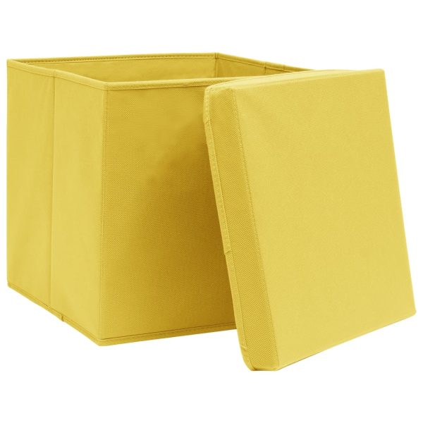 Caixas de arrumação com tampas 10pcs 32x32x32 cm tecido amarelo - Image 3