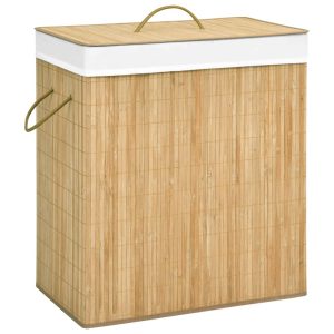 Cesto para roupa suja c/ 2 secções 100 L bambu