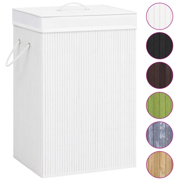 Cesto para roupa suja c/ 2 secções 72 L bambu branco - Image 2