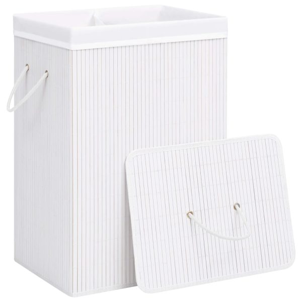 Cesto para roupa suja c/ 2 secções 72 L bambu branco - Image 3