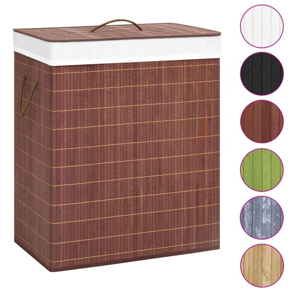 Cesto para roupa suja c/ 2 secções 100 L bambu castanho - Image 2