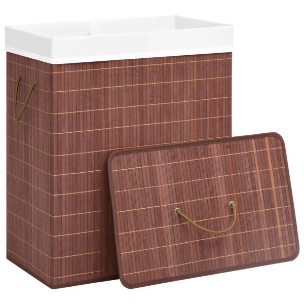 Cesto para roupa suja c/ 2 secções 100 L bambu castanho - Image 3