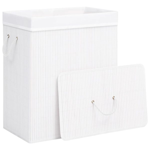 Cesto para roupa suja c/ secção única 83 L bambu branco - Image 3