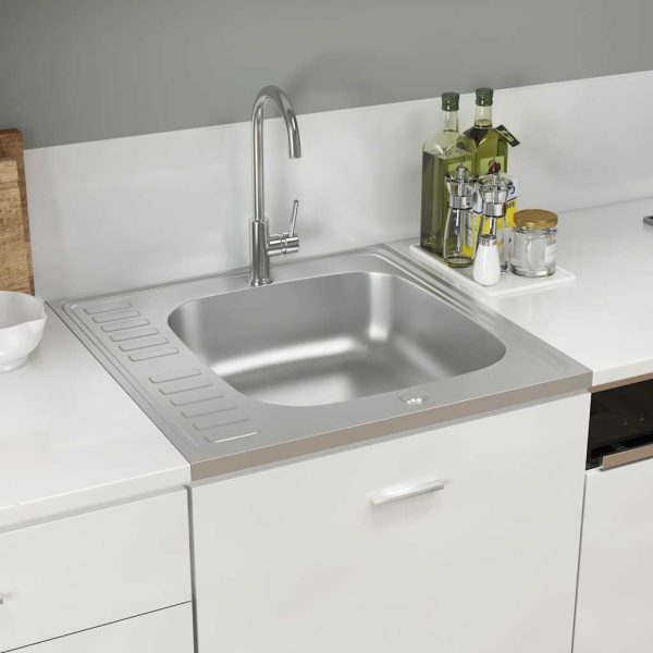 Lava-louça cozinha + escorredor 600x600x155mm aço inox prateado - Image 3