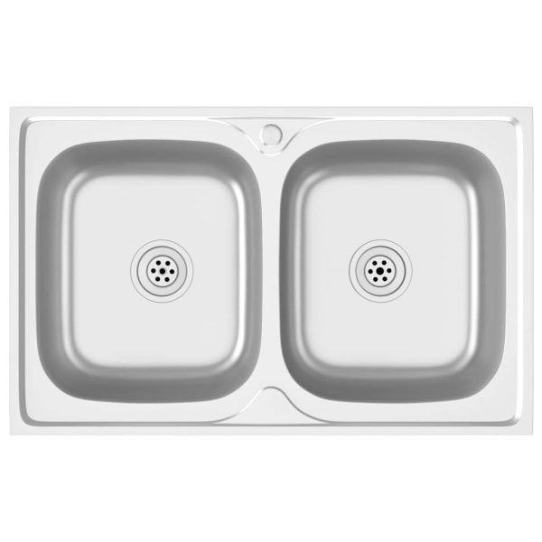 Lava-louça cozinha + cuba dupla 800x500x155mm aço inox prateado - Image 2
