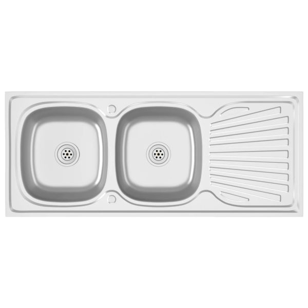 Lava-louça cozinha + cuba dupla 1200x500x155 mm inox prateado - Image 2