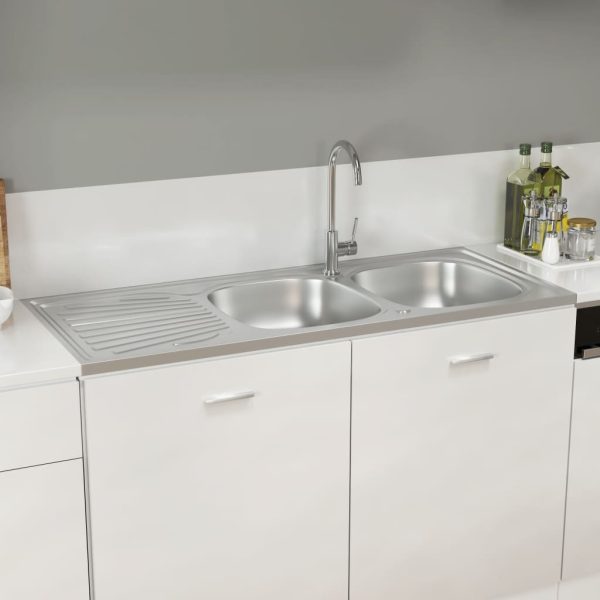 Lava-louça cozinha + cuba dupla 1200x500x155 mm inox prateado - Image 3
