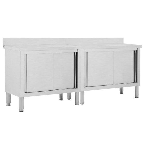 Mesas trabalho c/ portas correr 2pcs 200x50x(95-97)cm aço inox.