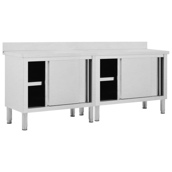 Mesas trabalho c/ portas correr 2pcs 200x50x(95-97)cm aço inox. - Image 2
