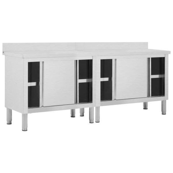Mesas trabalho c/ portas correr 2pcs 200x50x(95-97)cm aço inox. - Image 3
