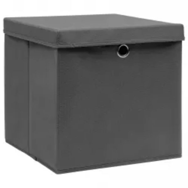 Caixas de arrumação com tampas 10 pcs 28x28x28 cm cinza - Image 2