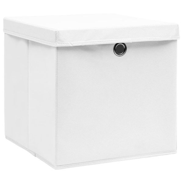 Caixas de arrumação com tampas 10 pcs 28x28x28 cm branco - Image 2