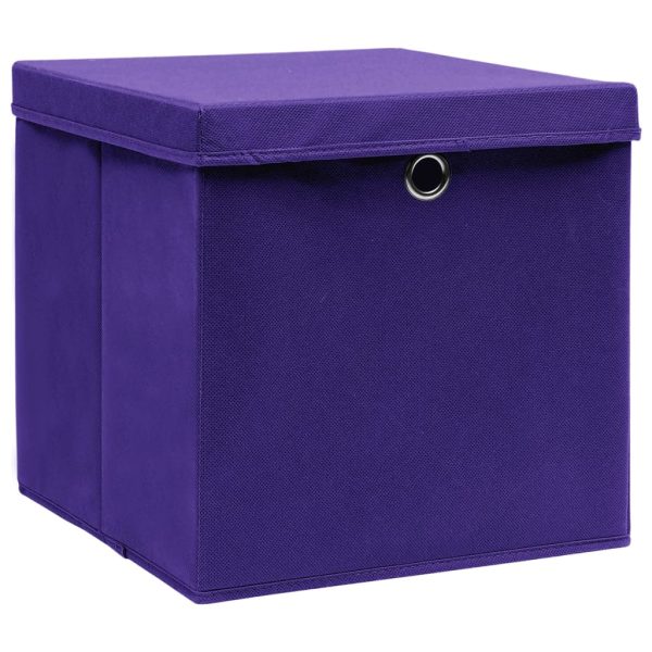 Caixas de arrumação com tampas 10 pcs 28x28x28 cm roxo - Image 2