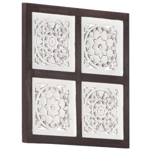 Painel parede esculpido à mão MDF 40x40x1,5 cm castanho/branco