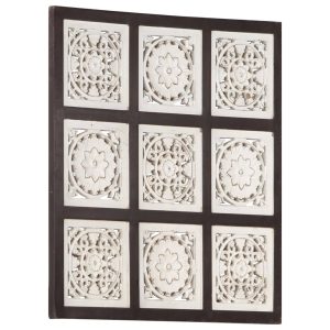 Painel parede esculpido à mão MDF 60x60x1,5 cm castanho/branco