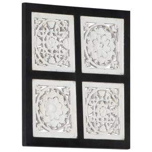 Painel de parede esculpido à mão MDF 40x40x1,5 cm preto/branco