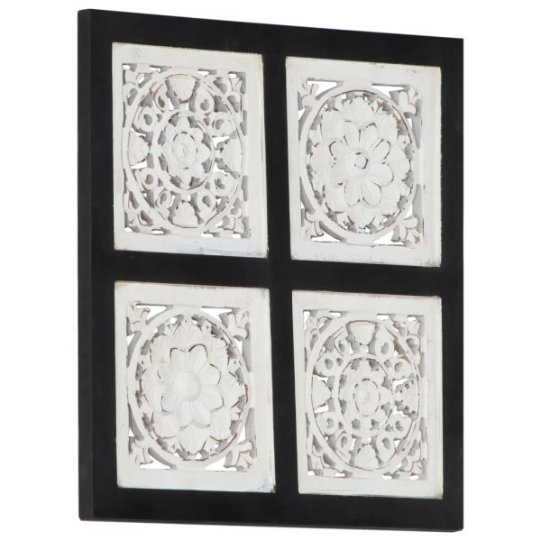 Painel de parede esculpido à mão MDF 40x40x1,5 cm preto/branco