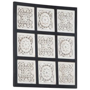 Painel de parede esculpido à mão MDF 60x60x1,5 cm preto/branco