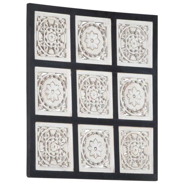 Painel de parede esculpido à mão MDF 60x60x1,5 cm preto/branco