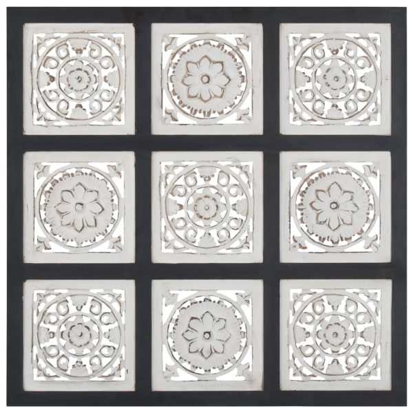 Painel de parede esculpido à mão MDF 60x60x1,5 cm preto/branco - Image 2