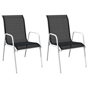 Cadeiras de jardim empilháveis 2 pcs aço e textilene preto