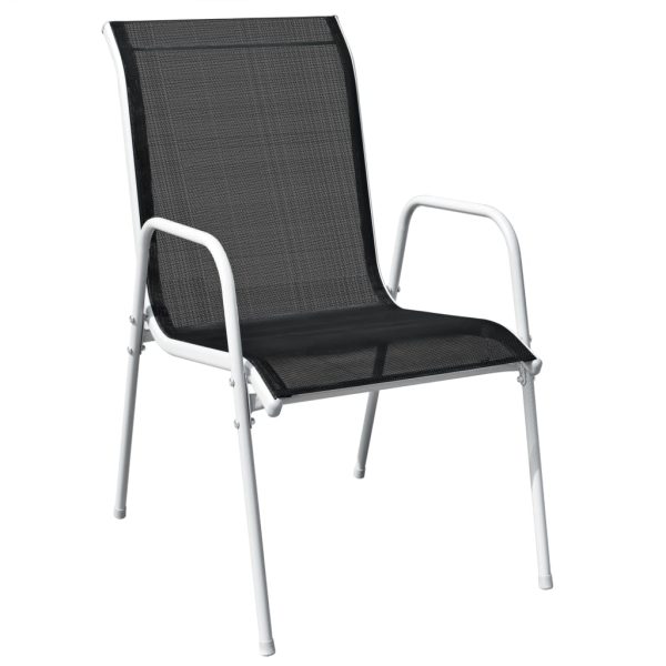 Cadeiras de jardim empilháveis 2 pcs aço e textilene preto - Image 3