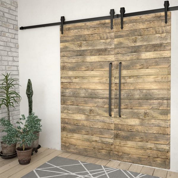 Kits de ferragens para porta deslizante 2 pcs 200 cm aço preto - Image 2