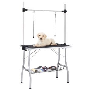Mesa de grooming ajustável para cães com 2 laços e cesto