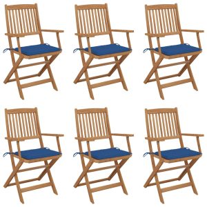 Cadeiras de jardim dobráveis c/ almofadões 6 pcs acácia maciça