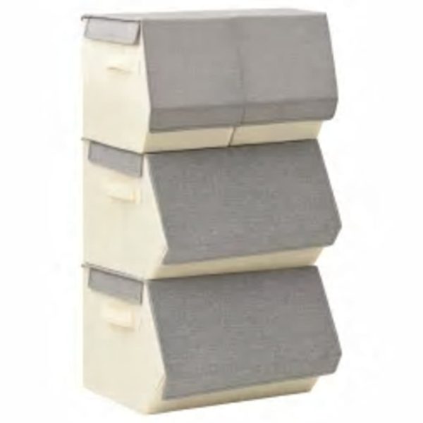 Conjunto caixas arrumação empilháveis 4 pcs tecido cinza/creme - Image 2