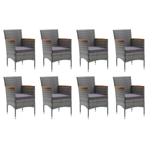 9 pcs conjunto jantar p/ jardim c/ almofadões vime PE cinzento - Image 2