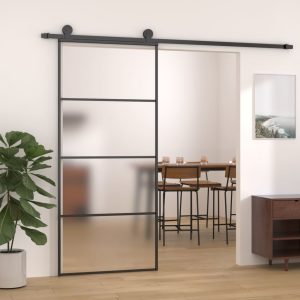 Porta deslizante vidro ESG fosco e alumínio 90x205 cm preto
