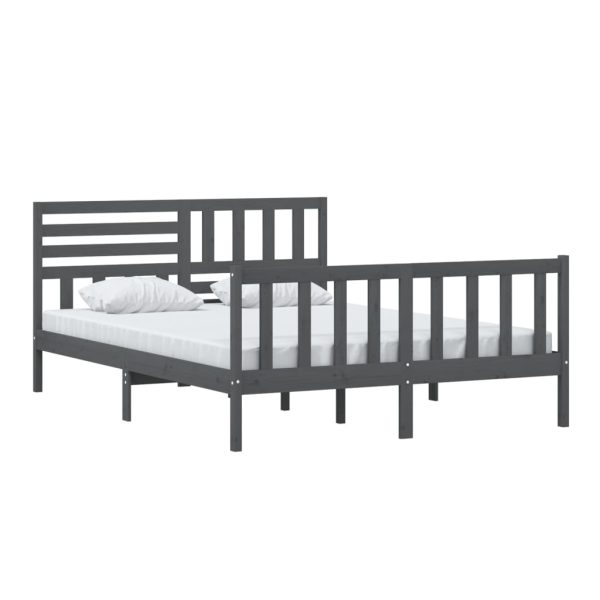 Estrutura de cama king 150x200 cm madeira maciça cinzento - Image 2