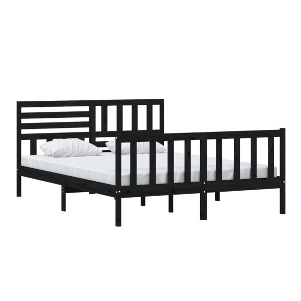 Estrutura de cama king 150x200 cm madeira maciça preto - Image 2