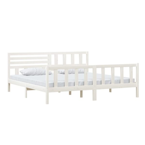 Estrutura de cama 200x200 cm madeira maciça branco - Image 2