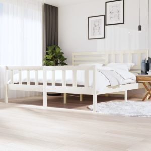 Estrutura de cama 200x200 cm madeira maciça branco
