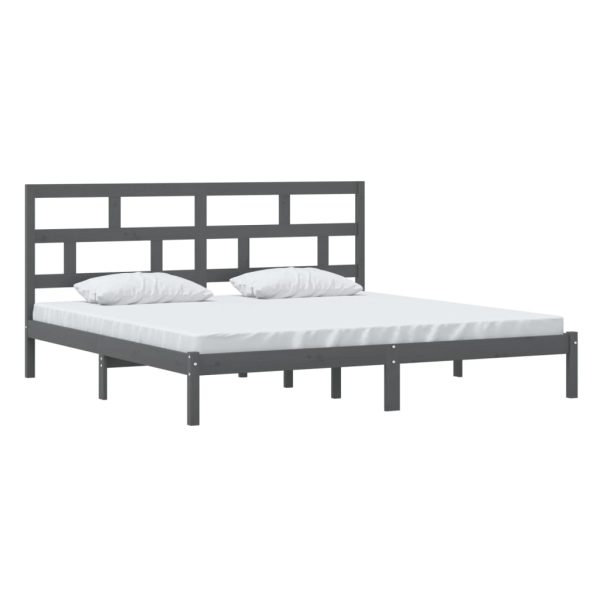 Estrutura de cama 200x200 cm pinho maciço cinzento - Image 2
