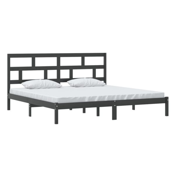 Estrutura de cama 200x200 cm pinho maciço preto - Image 2