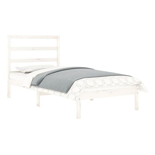 Estrutura de cama solteiro 90x190 cm madeira maciça branco - Image 2