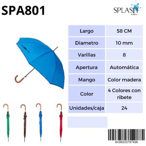 PARAGUAS SPLASH SRA LARGO LISO COLORES+CUADROS