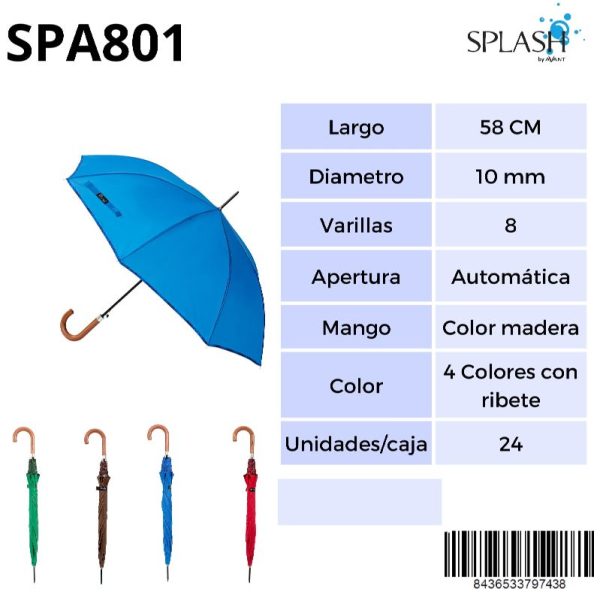 PARAGUAS SPLASH SRA LARGO LISO COLORES+CUADROS