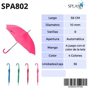 PARAGUAS SPLASH SRA LARGO ANTIVIENTO LISO COLORES MANGO COL