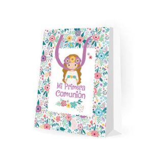 BOLSA DE PAPEL FLORES COMUNIÓN NIÑA