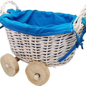 CESTA DE MIMBRE EN FORMA DE CARRITO AZUL