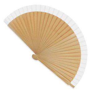 ABANICO MADERA CON BORDE BLANCO 23 CM