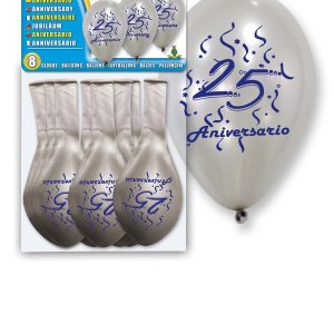 SET 8 GLOBOS PLATA "25 ANIVERSARIO"