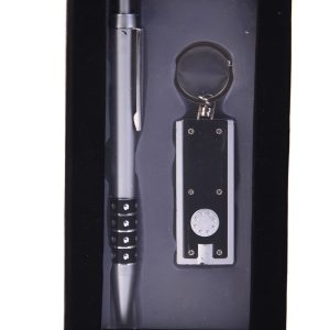SET BOLIGRAFO + LLAVERO LINTERNA LED ESTUCHE NEGRO