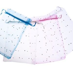 BOLSA DE ORGANZA LUNARES PLATEADOS 13 X 18 NEGRO
